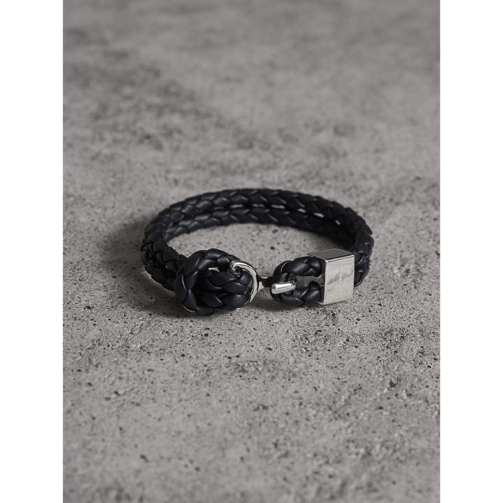 Burberry Burberry Braided Leather Bracelet, Black