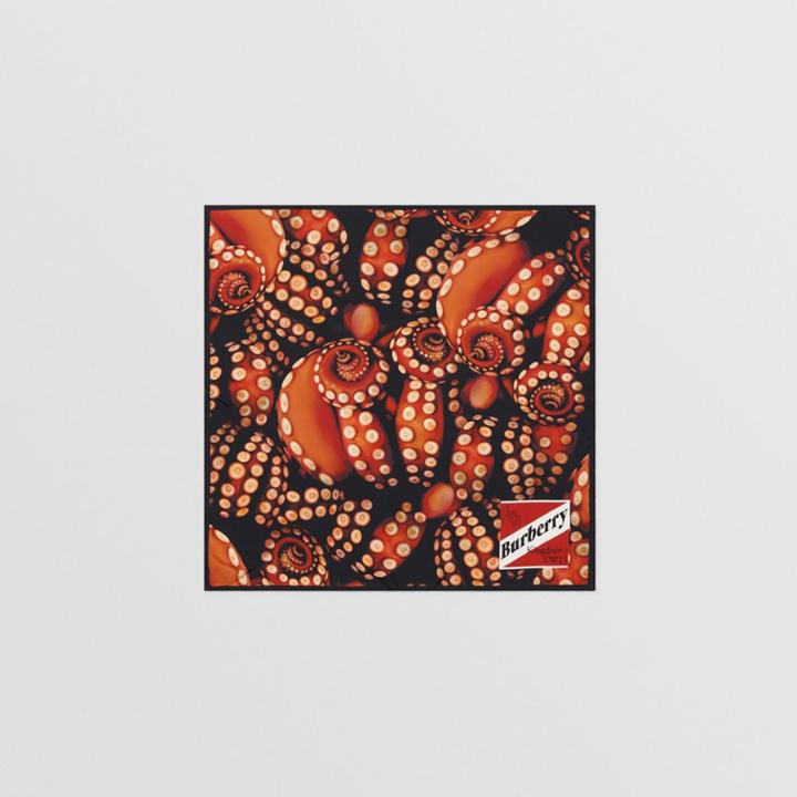 Burberry Burberry Octopus And Logo Graphic Print Silk Square Scarf, Red