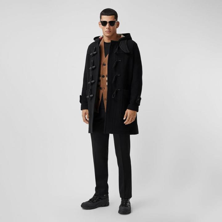 Burberry Burberry Check-lined Technical Wool Duffle Coat, Size: 48, Black