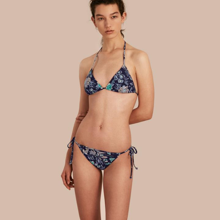 Burberry Burberry Peony Rose Print Triangle Bikini, Size: Xs, Blue