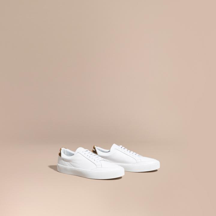 Burberry Burberry Metallic Detail Leather Trainers, Size: 42, White