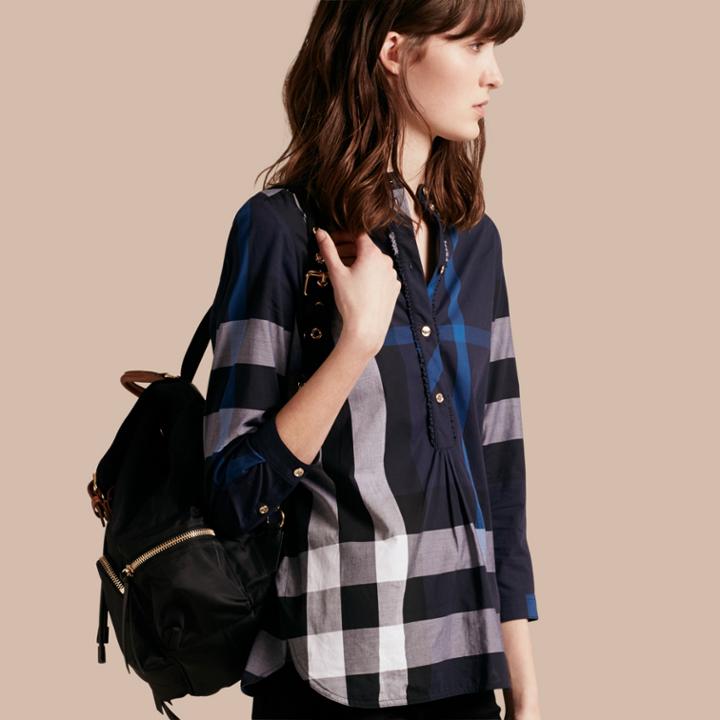 Burberry Burberry Check Grandad Collar Shirt, Size: 04, Blue