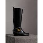 Burberry Burberry Equestrian Detail Leather Riding Boots, Size: 36.5, Black