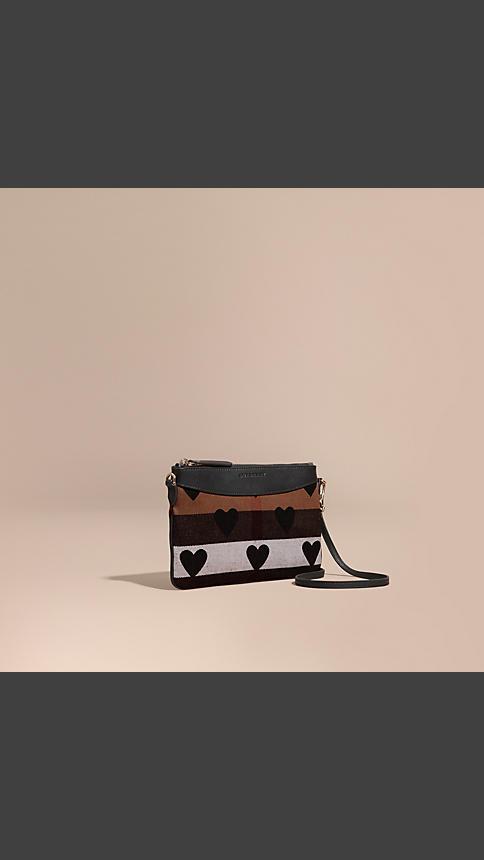 Burberry Heart Print Canvas Check Clutch Bag