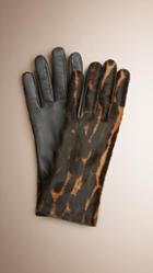 Burberry Leopard Print Ponyskin And Leather Gloves