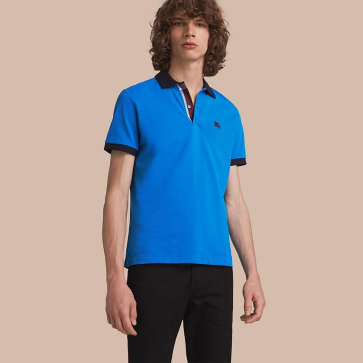 Burberry Burberry Two-tone Check Placket Cotton Piqu Polo Shirt, Blue