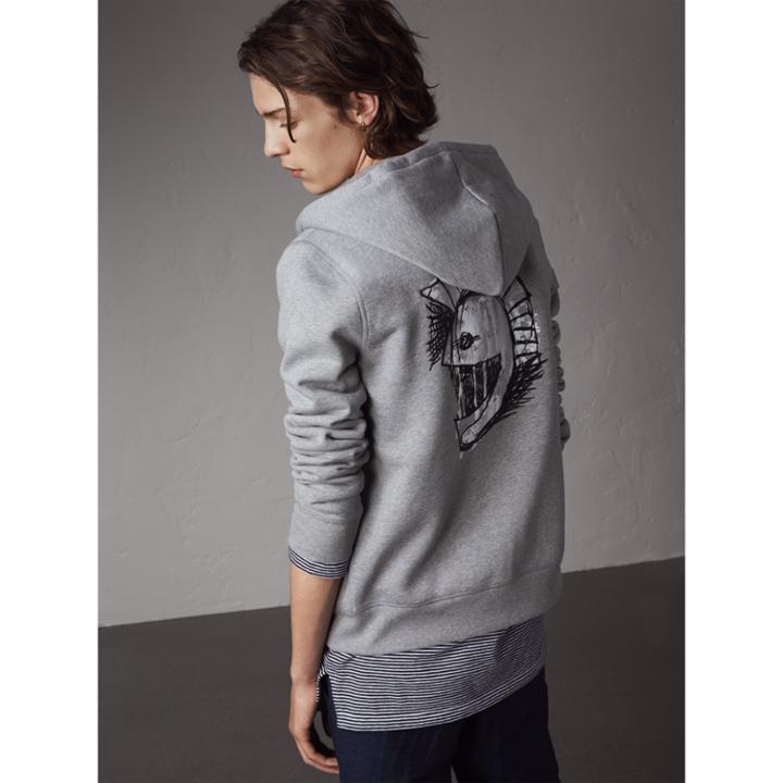 Burberry Burberry Pallas Helmet Cotton Blend Jersey Hooded Top, Grey
