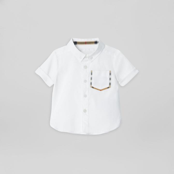 Burberry Burberry Childrens Short-sleeve Check Detail Cotton Oxford Shirt, Size: 12m, White