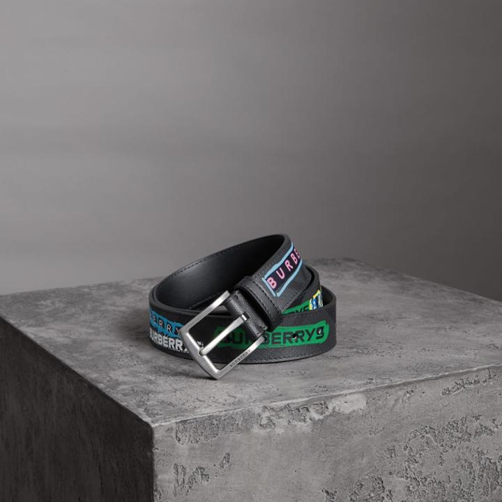 Burberry Burberry Graffiti Logo Print London Check Belt, Size: 90