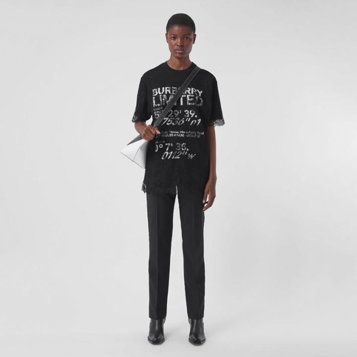 Burberry Burberry Lace Overlay Coordinates Print Cotton T-shirt