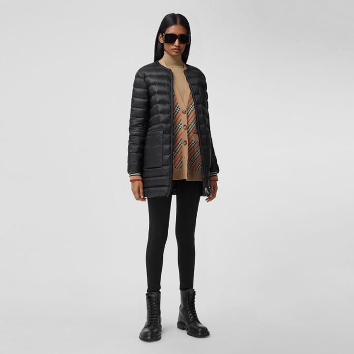 Burberry Burberry Icon Stripe Cuff Puffer Coat, Size: M, Black