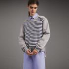 Burberry Burberry Unisex Striped Silk Cotton Panel Sweatshirt, Size: M, Grey