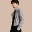 Burberry Burberry Slim Fit Striped Cotton Poplin Shirt, Size: 15.5, Grey