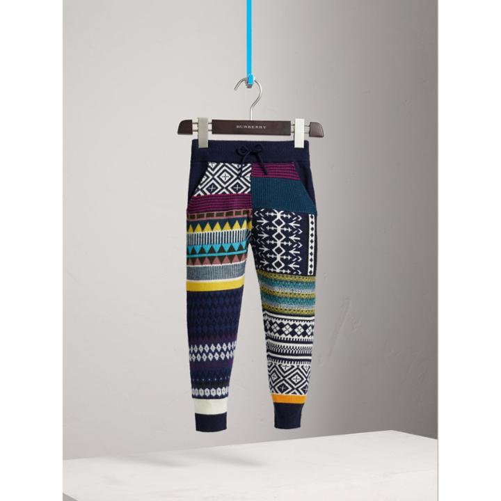 Burberry Burberry Fair Isle Wool Cashmere Patchwork Sweatpants, Size: 14y, Blue