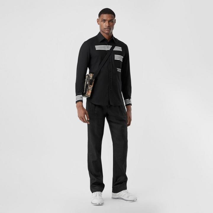 Burberry Burberry Stripe Print Cotton Oxford Shirt, Size: M, Black