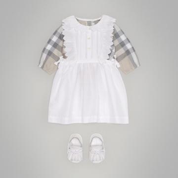 Burberry Burberry Scalloped Pliss Detail Cotton Shirt Dress, Size: 3m, White