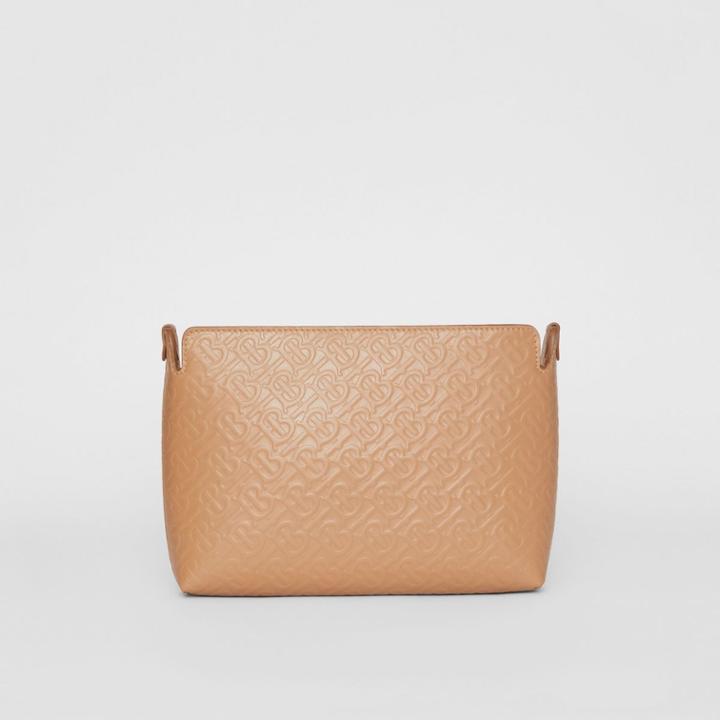 Burberry Burberry Medium Monogram Leather Clutch, Beige