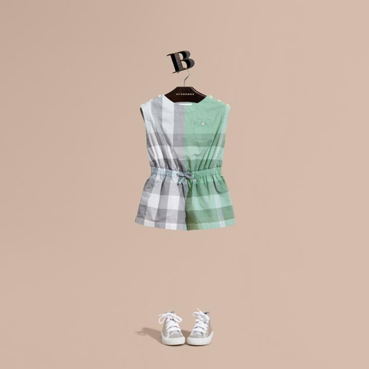 Burberry Burberry Check Cotton Playsuit, Size: 6y, Blue