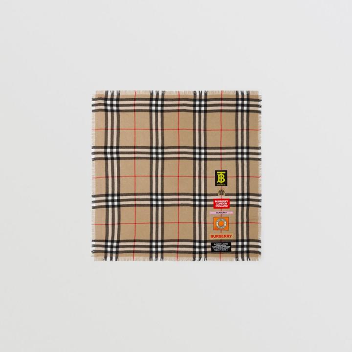 Burberry Burberry Logo Graphic Check Cashmere Large Square Scarf, Beige