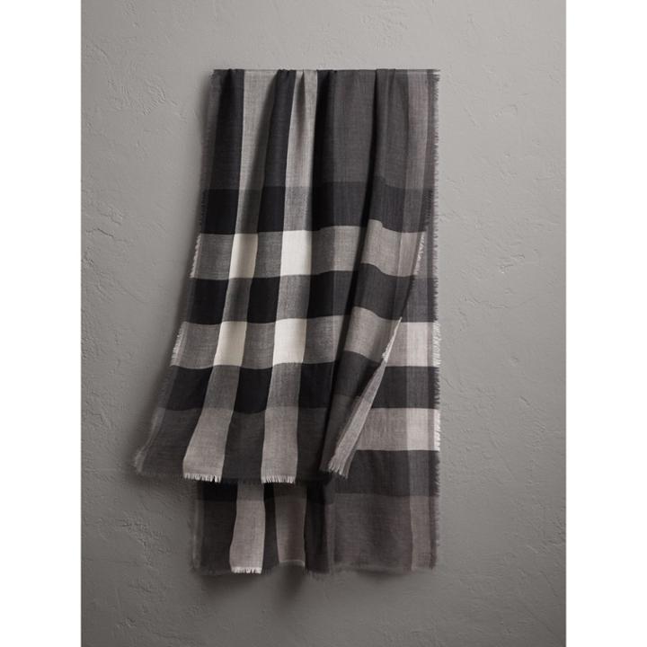 Burberry Burberry The Lightweight Check Cashmere Scarf, Grey