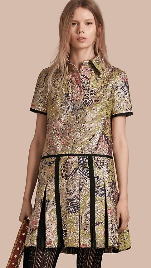 Burberry Metallic Floral Jacquard Shirt Dress
