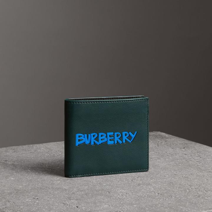 Burberry Burberry Graffiti Print Leather International Bifold Wallet, Green