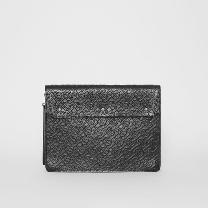 Burberry Burberry Triple Stud Monogram Leather Document Case, Black