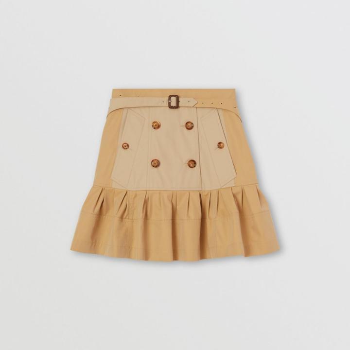 Burberry Burberry Fluted Two-tone Cotton Gabardine A-line Skirt, Size: 06, Yellow