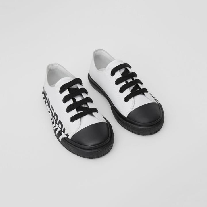 Burberry Burberry Childrens Logo Print Two-tone Cotton Gabardine Sneakers, Size: 27, White