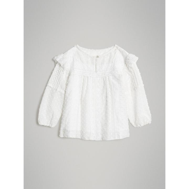 Burberry Burberry Ruffle Detail Cotton Silk Blend Top, Size: 14y