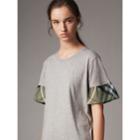 Burberry Burberry Flared-sleeve Check Detail Cotton T-shirt, Grey