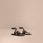 Burberry Burberry Equestrian Detail Leather Sandals, Size: 38, Black