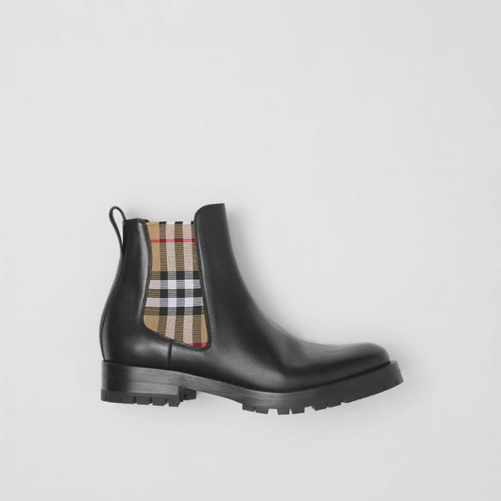 Burberry Burberry Vintage Check Detail Leather Chelsea Boots, Size: 38
