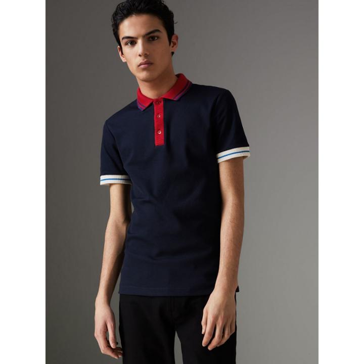 Burberry Burberry Two-tone Stripe Knitted Detail Cotton Polo Shirt, Size: Xxl