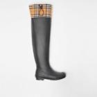 Burberry Burberry Vintage Check And Rubber Knee-high Rain Boots, Size: 38, Black