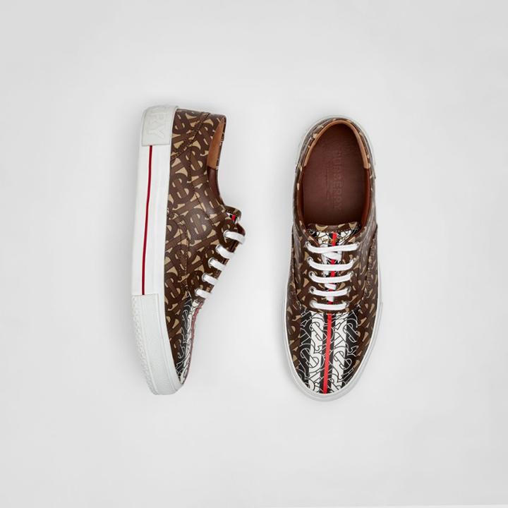 Burberry Burberry Monogram Stripe E-canvas Sneakers, Size: 35, Bridle Brown