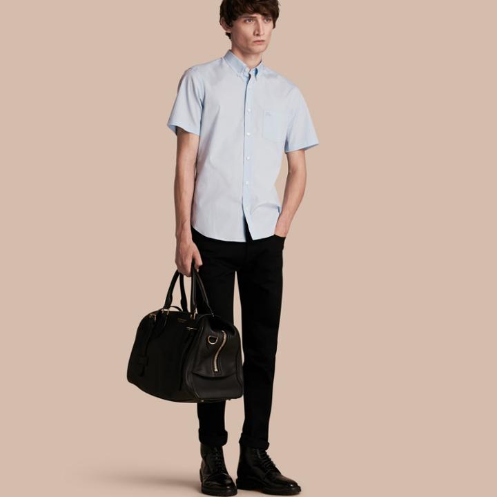 Burberry Burberry Short-sleeved Stretch Cotton Poplin Shirt, Size: Xxl, Blue