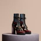 Burberry Burberry Leather And Snakeskin Cut-out Platform Boots, Size: 35, Red