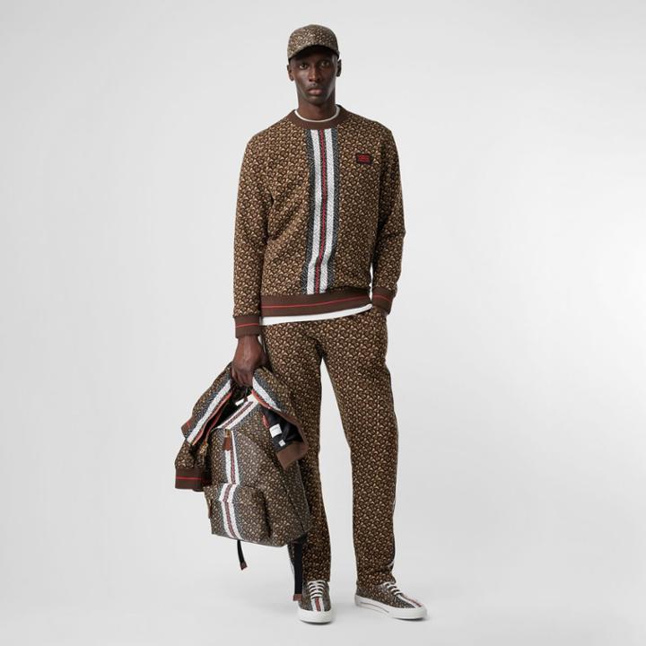 Burberry Burberry Monogram Stripe Print Cotton Sweatshirt, Size: L, Bridle Brown