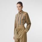 Burberry Burberry Icon Stripe And Logo Detail Silk Shirt, Size: 02, Beige