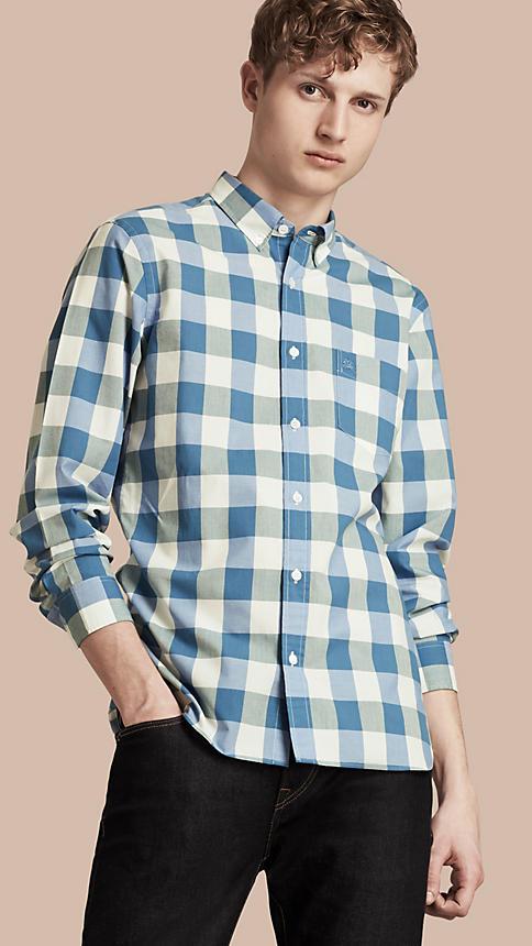 Burberry Button-down Collar Gingham Cotton Shirt
