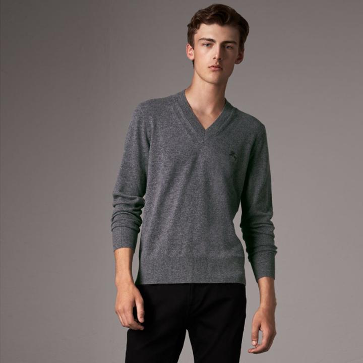 Burberry Burberry Cashmere V-neck Sweater, Grey