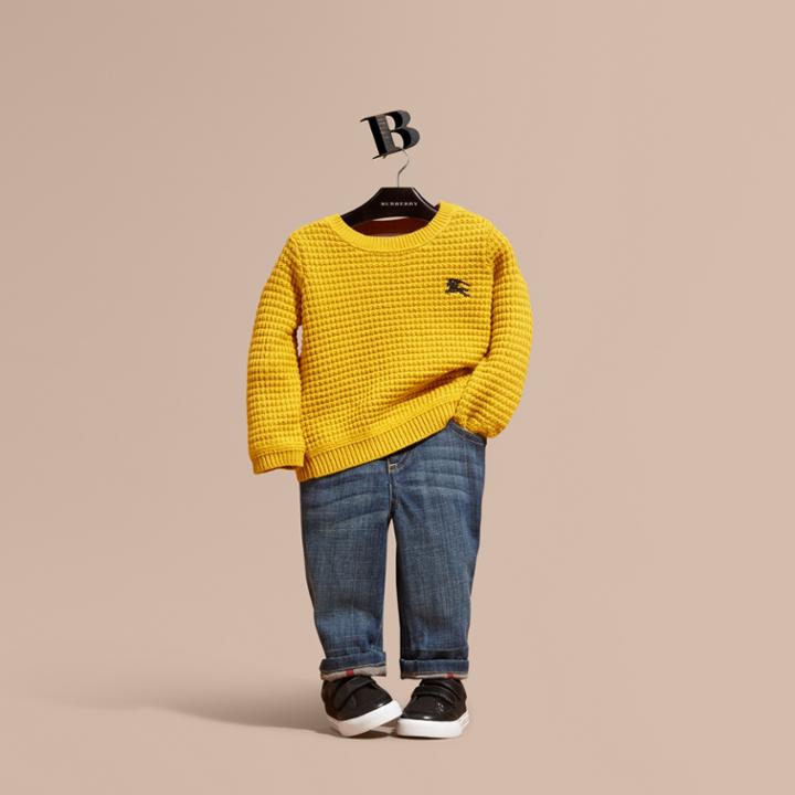 Burberry Burberry Waffle Knit Cotton Sweater, Size: 2y, Yellow