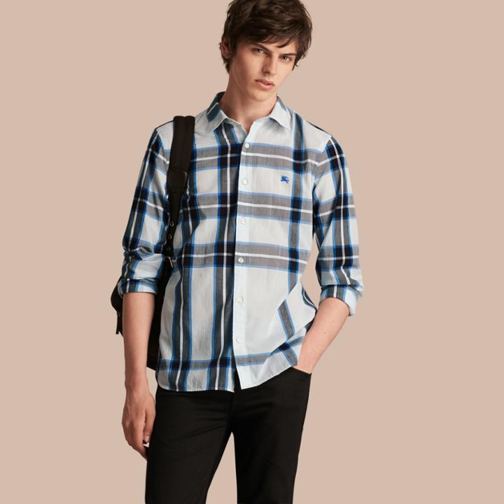 Burberry Burberry Check Cotton Shirt, Size: Xs, Blue