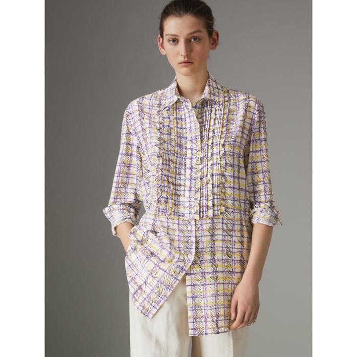 Burberry Burberry Scribble Check Print Silk Shirt, Size: 04, Heather