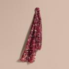 Burberry Burberry Beasts Print And Check Lightweight Wool Silk Scarf, Pink