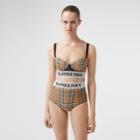 Burberry Burberry Logo Tape Vintage Check Bikini Briefs, Size: Xs, Beige
