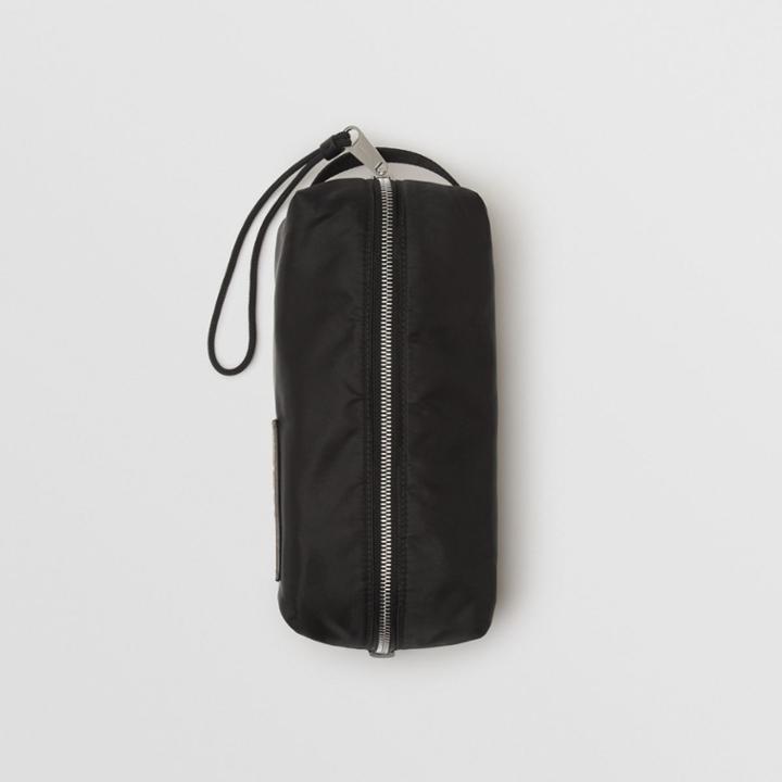 Burberry Burberry Leather Monogram Motif Nylon Pouch, Black