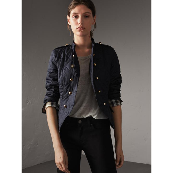 Burberry Burberry Double-breasted Quilted Military Jacket, Size: Xs, Blue