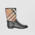 Burberry Burberry Buckle And Strap Detail Check Rain Boots, Size: 35, Black